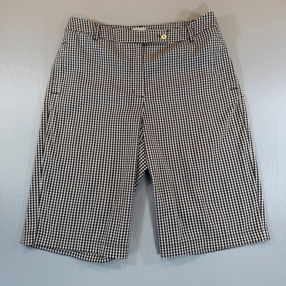 Chico's Pants - Chico's‎ Gingham Shorts Brown White Check Stretch Bermuda Size 1 Womens
